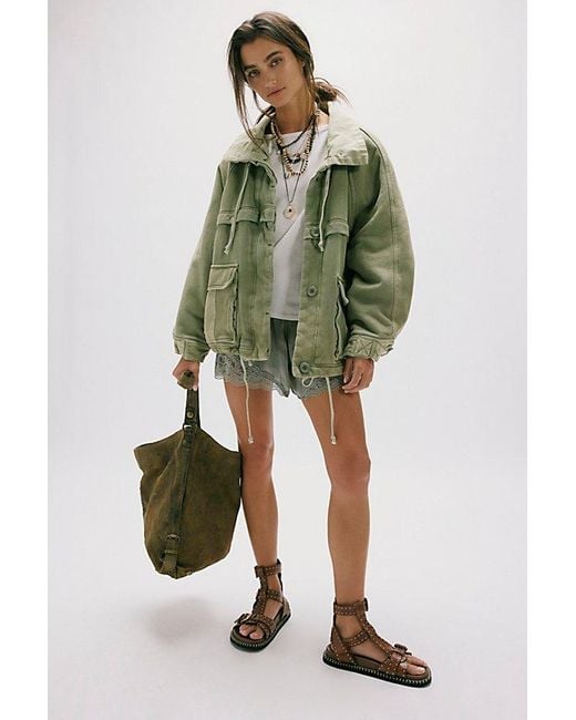 Free People Green Jojo Washed Oversized Funnel-Neck Jacket