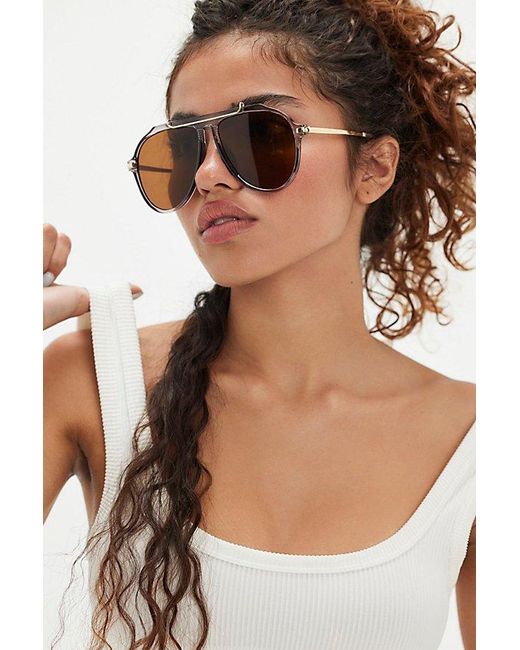 Free People Brown Ventura Oversized Aviator Sunglasses