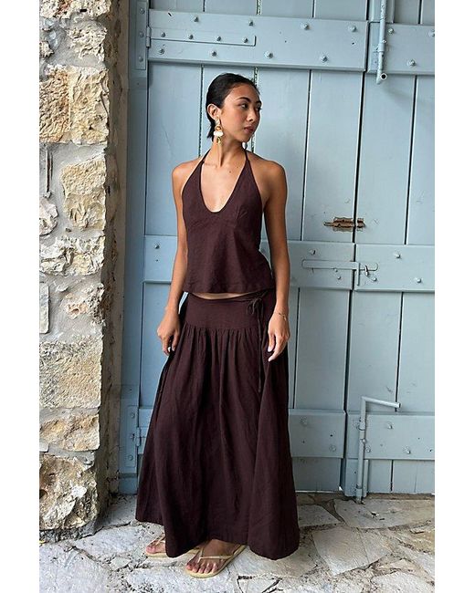free-est Red Sandshell Linen Skirt Set By