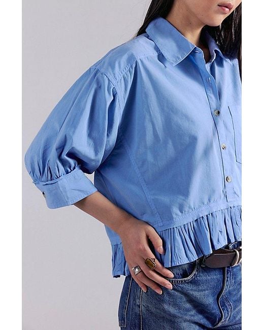 Free People Blue Bailey Solid Shirt