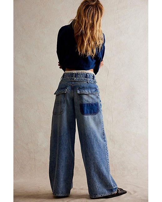 Free People Blue We The Free Waterfalls Baggy Wide-Leg Jeans