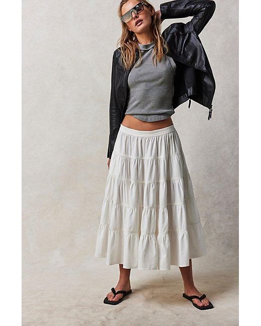 Free People Natural In Full Swing Midi Skirt At In Ivory, Size: Small
