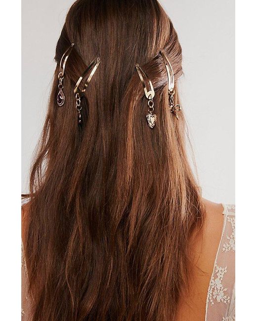 Free People Brown Charming Hearts Barrettes