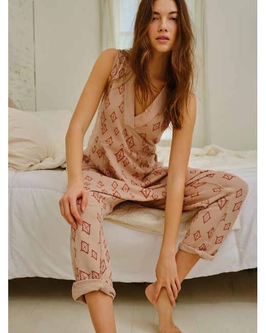 Free People Cotton Printed What S Up Onesie In Soft Rose Combo Brown Lyst