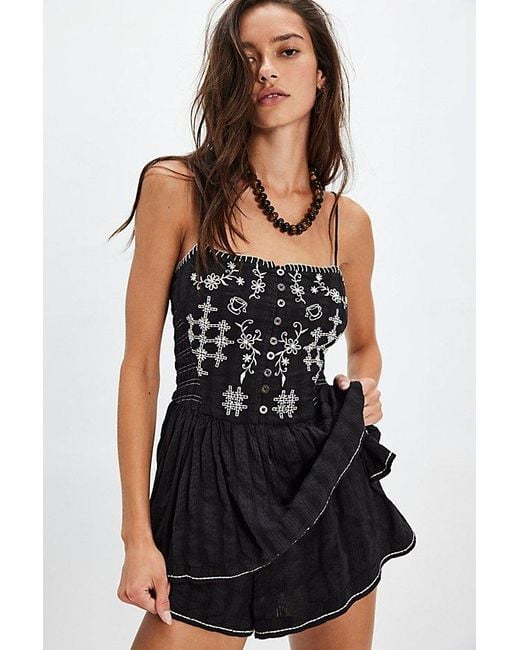 Free People Black Marley Embroidered Romper