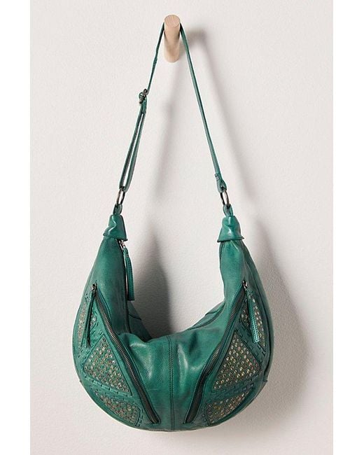 Free People Green Slouchy Studded Leather Sling Bag