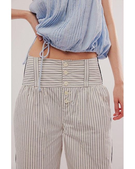 Free People Gray Good Call Striped Pull-on Trousers