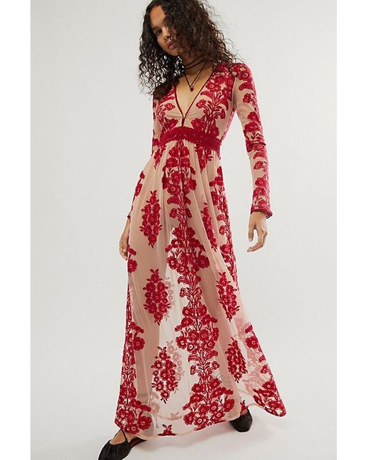 For Love & Lemons Red Temecula Maxi Dress At Free People In Barberry, Size: Xs