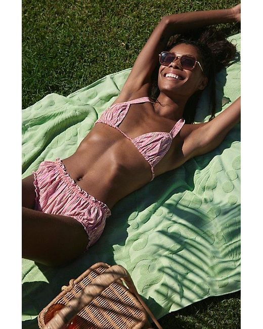 She Made Me Gray Ina Triangle Bikini Top At Free People In Carnation Stripe, Size: Small