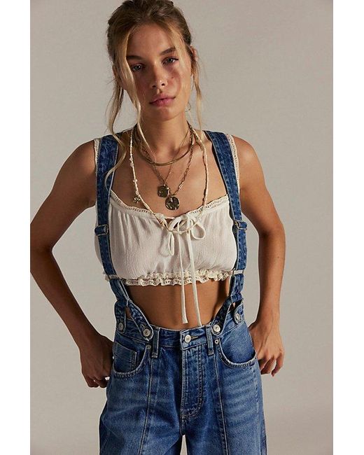 Free People Blue Berkley Suspender Jeans