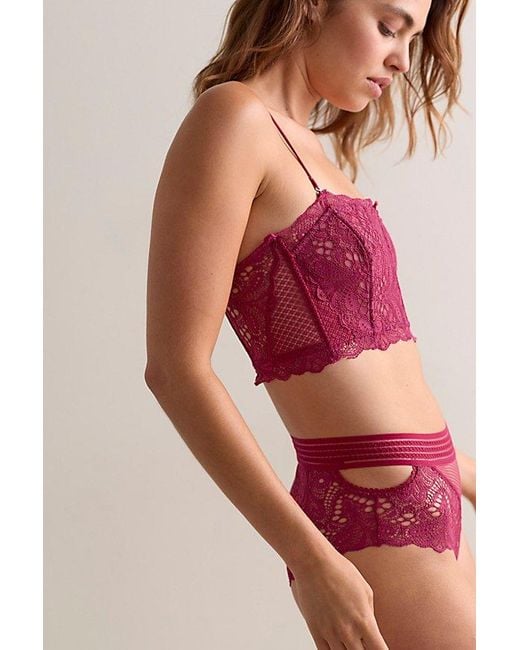 Intimately By Free People Red Moonlit Meadow Lace Strapless Corset Bralette By
