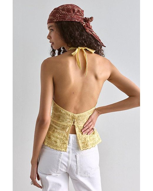 Free People Yellow Coastal Bloom Embroidered Top