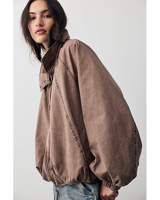 Free People Brown Chelsea Funnel-Neck Jacket
