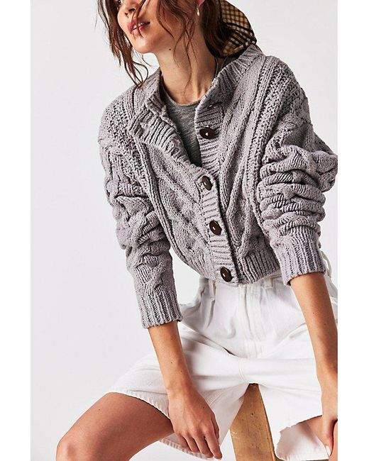 Free People Gray Bonfire Cardi At In Stone, Size: Xs