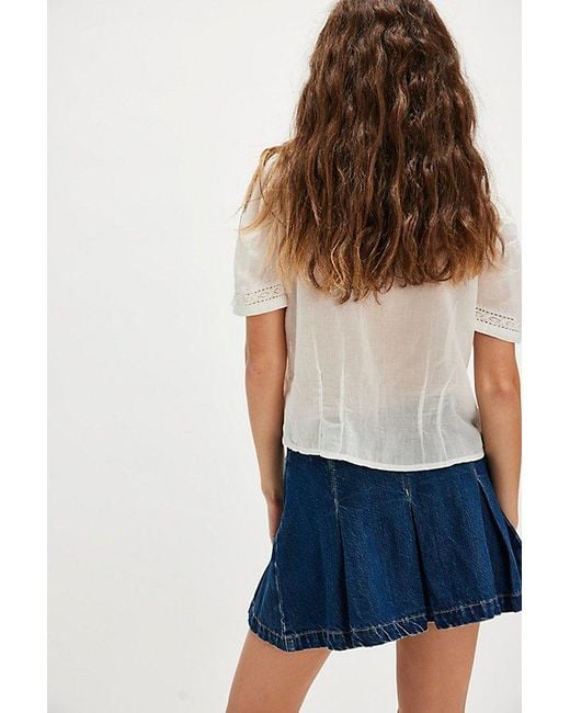 Free People Blue Pleated Denim A-Line Skirt