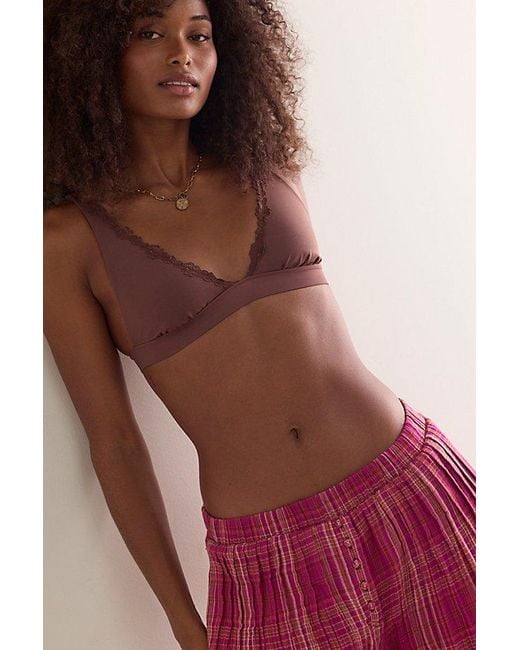 Intimately By Free People Brown Charlie Lace Microfiber Plunge Bralette By