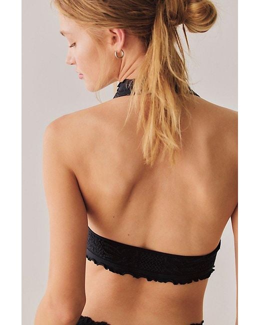 Intimately By Free People Black So Soft Frill V-Neck Halter Bralette By