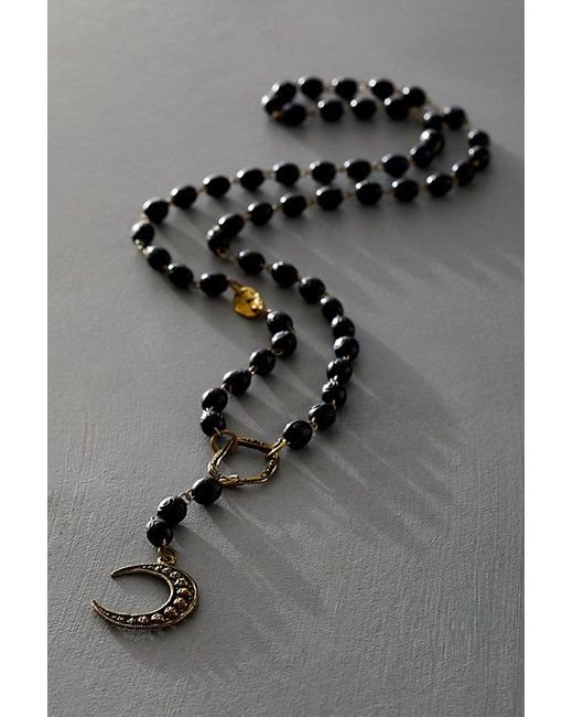 Free People Gray Alkemie Crescent Moon Rosary Necklace