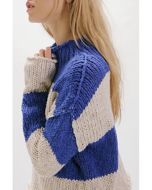 Free People Blue Opal Rollneck Knit Stripe Jumper