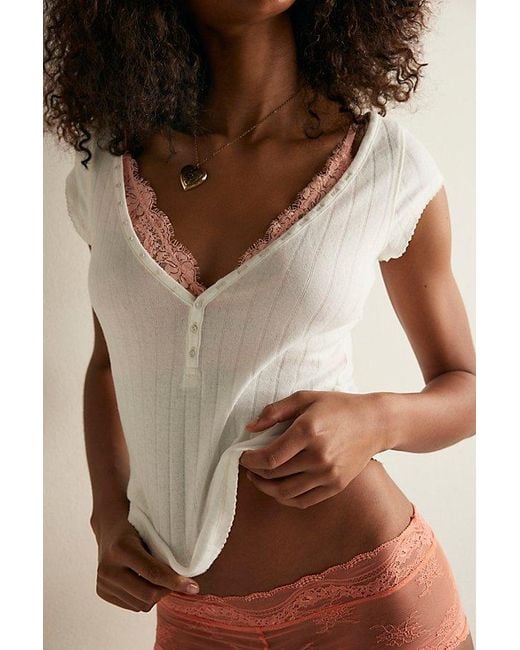 Intimately By Free People Brown End Game Pointelle Henley Tee By