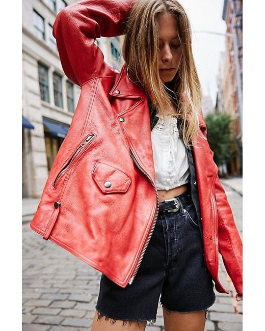 Free People Red We The Free Jealousy Leather Moto Jacket
