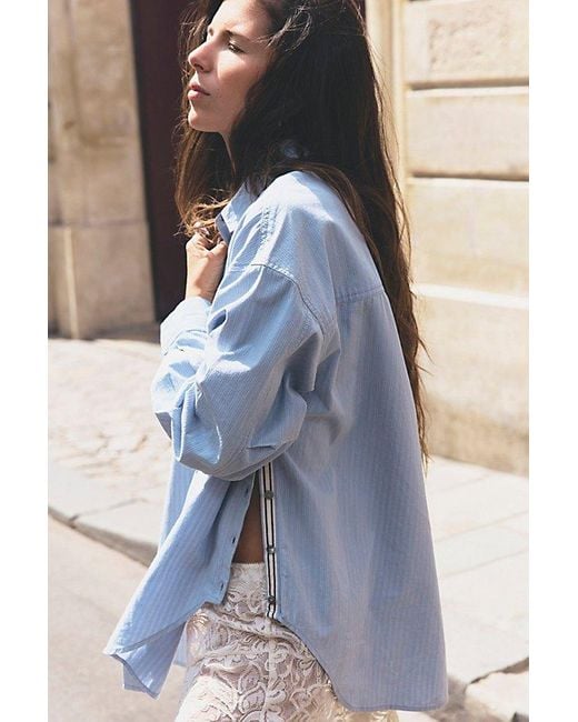 Free People Blue Lexi Striped Button Down Shirt