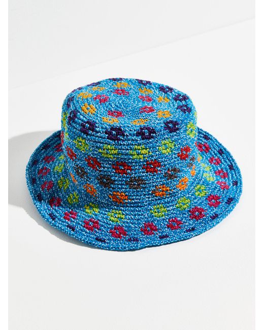 Free People Blue Daisy Chain Crochet Bucket Hat
