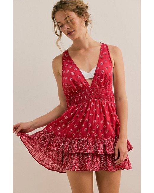 Intimately By Free People Red Happy Hour Printed Mini Slip By
