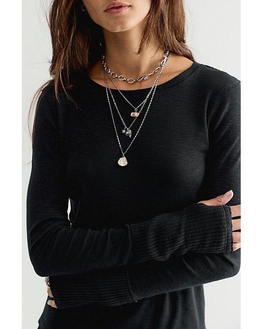 Free People Black Tinsley Long Sleeve Top