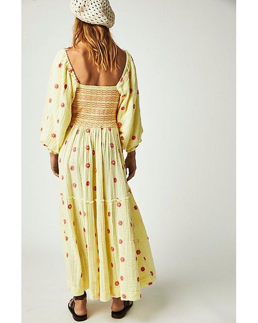 Free People Metallic Dahlia Embroidered Maxi Dress At In Minted Lemonade, Size: Xs