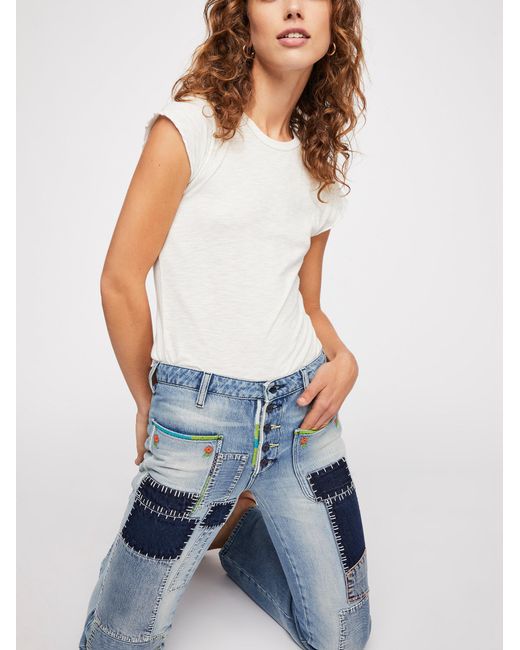 Free People Blue Patch Flare Jeans