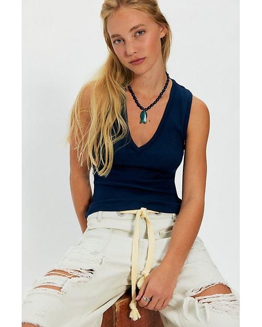 Free People Blue Neria V-Neck Tank Top