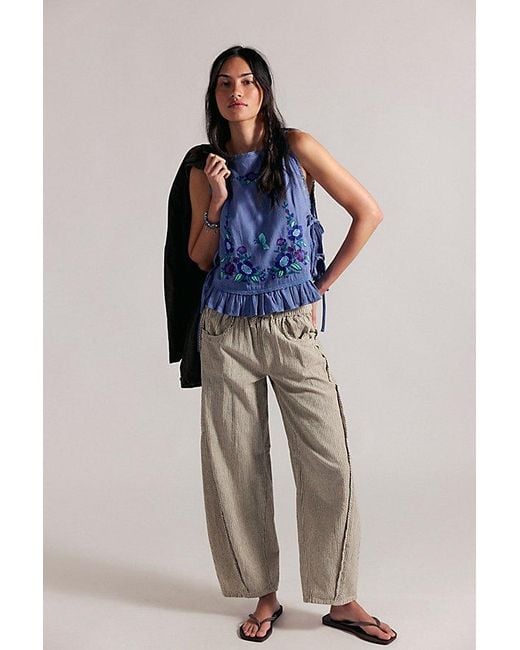 Free People Blue Elizabeth Embroidered Tank Top