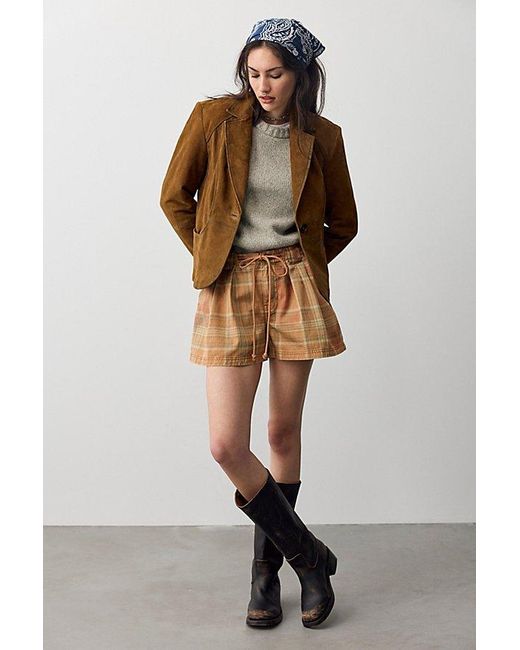 Free People Brown We The Free Julien Plaid Chino Shorts