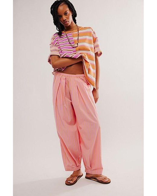 Free People Pink To The Sky Striped Parachute Trousers