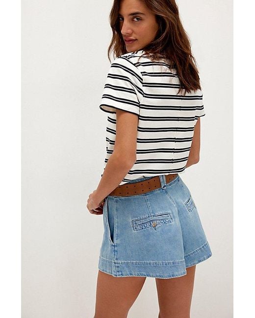 Free People Blue Marina Denim Trouser Shorts