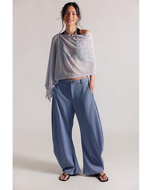 Free People Blue Maggie Everyday Asymmetrical Knit Poncho Jacket
