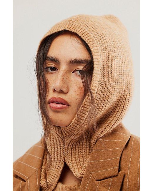 Free People Brown Split Neck Ribbed Balaclava At In Taupe