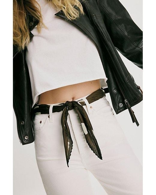 Free People Black Pleated Printed Skinny Bandana