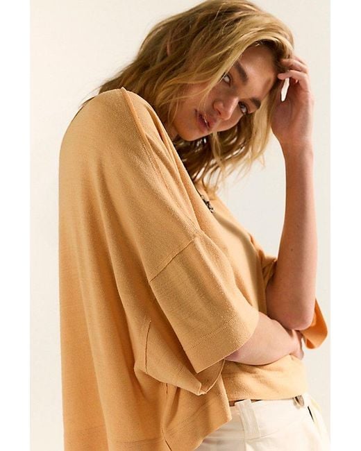 Free People Brown Boxy Crew-Neck Silk Tee
