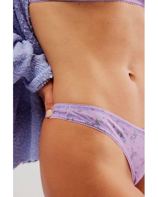 Free People Blue Printed Pointelle High Cut Thong