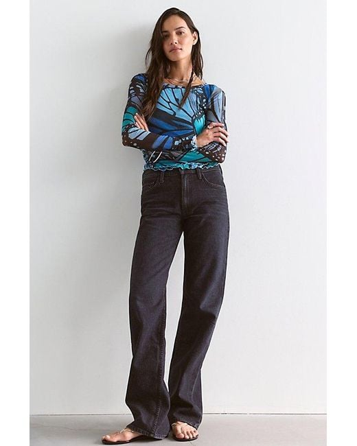 Free People Blue Lilly Printed Long Sleeve Top