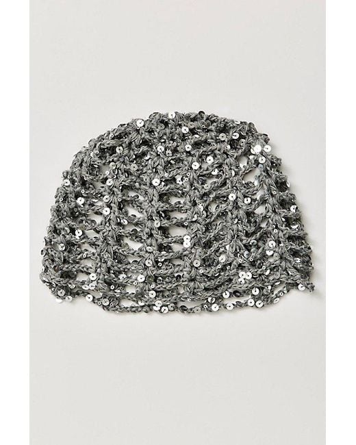 Free People Gray Mila Sequin Disco Crochet Skull Cap