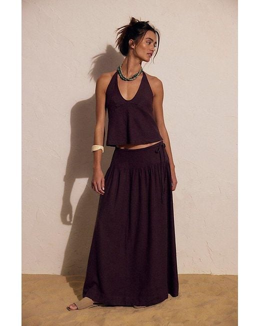 free-est Red Sandshell Linen Skirt Set By