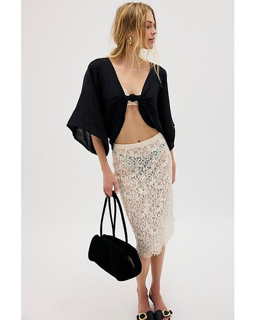 Free People Black Linen Twist Front Crop Pullover