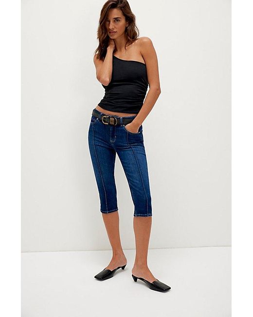 Free People Blue Dusk To Dawn Capri Jeans