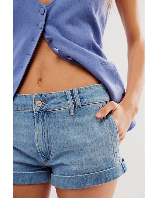 Free People Blue Lion Heart Denim Shorts At Free People In Iron Will, Size: 25