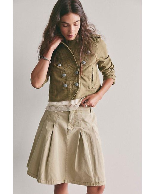 Free People Natural Chino Pleated Midi Skirt