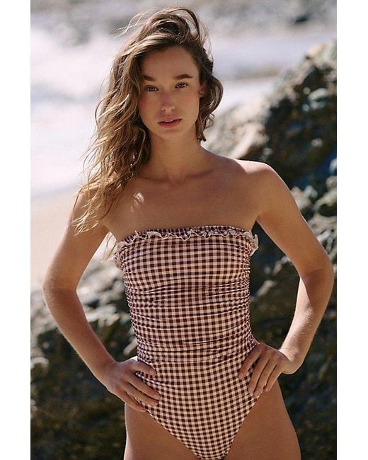 Rhythm Brown Ruffle Strapless One Piece Swimsuit