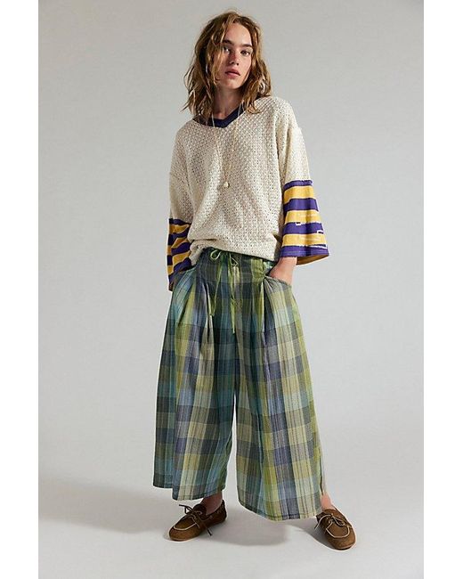 Free People Multicolor Telluride Wide-Leg Crop Pull-On Madras Pants